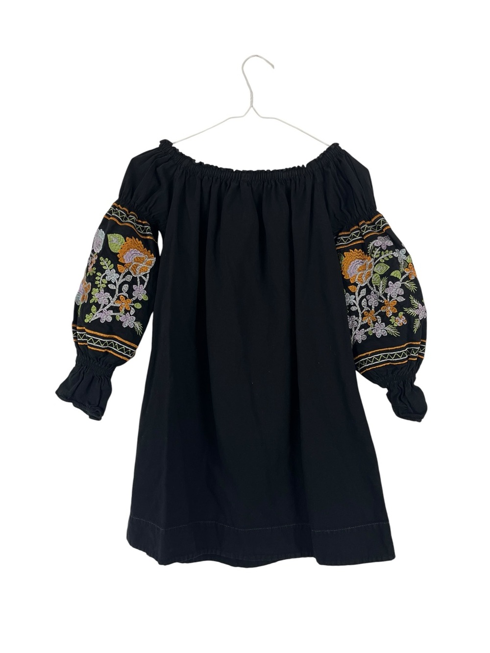 Giocam Black Embroidered Floral Off Shoulder Boho Peasant Blouse Size Medium - Picture 3 of 8